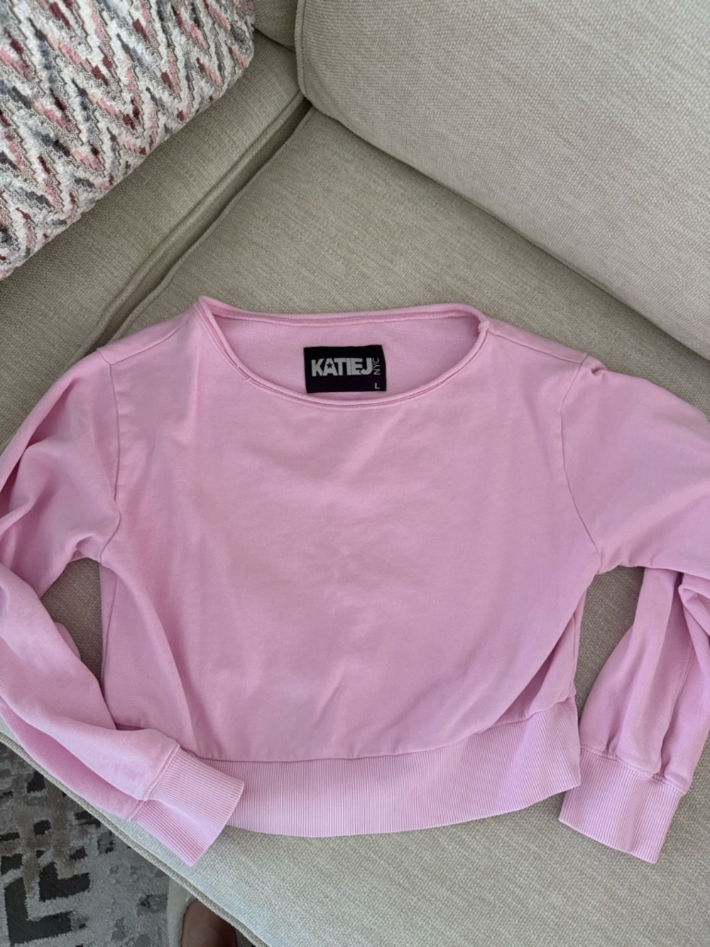 Katie J NYC Light Pink Cropped Crewneck Sweatshirt